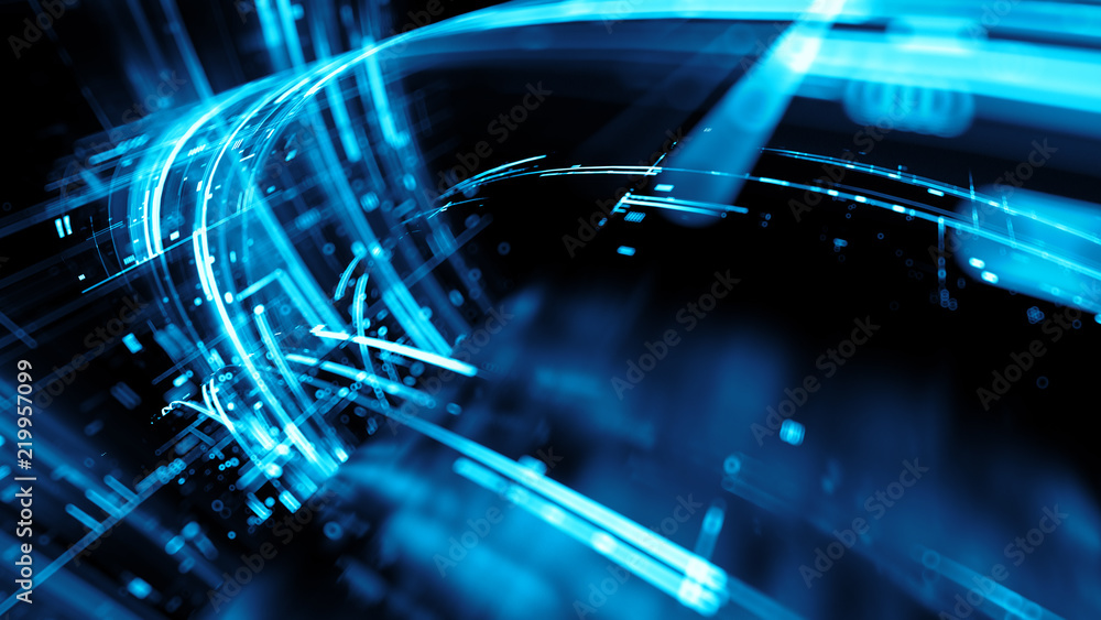 Poster 3d render abstract background with bright digital patterns. complex detailed technology concept.
