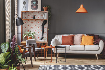 Orange vintage living room interior