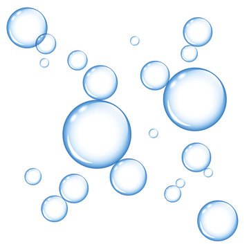 bright blue soap bubbles on white background