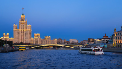 Obraz premium Moscow city, Russia in the sunset. River ship trip