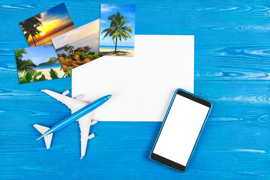 Mobile phone store. Air tickets purchase. Trip concept. Travel by plane. Modern technology, applications for smartphones.