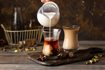 Traditional Indian masala tea. Spicy tea with aromatic spices and milk.