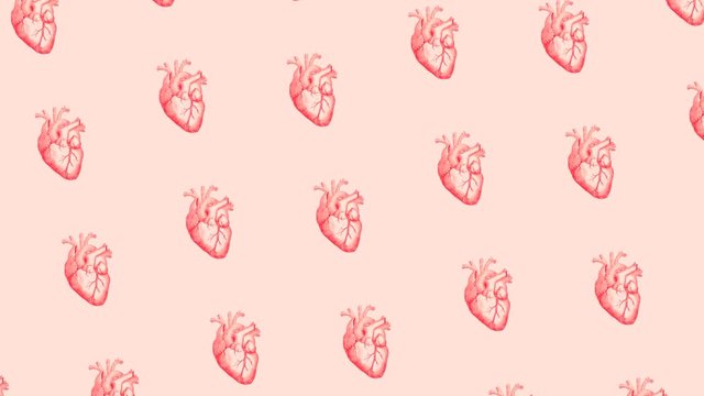 Patrón de ilustración corazones humanos rojos en movimiento sobre un fondo rosa