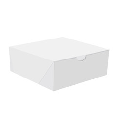 White cardboard square gift box on white. Vector.