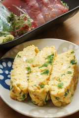 Japanese omelette and sashimi