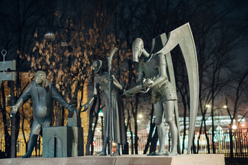 Moscow, Russia - April 15, 2018:  group of bronze sculptures 