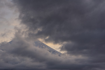 Fototapeta na wymiar Mountain Fuji with nice cloud shape on the top at Yamanakago lake,Yamanashi