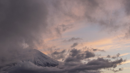 Mountain Fuji with nice cloud shape on the top at Yamanakago lake,Yamanashi