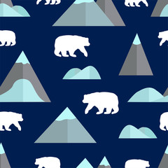 Seamless pattern with mountain and white bear.