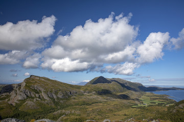 Fototapeta premium Happy hiking mountain Salbuhatten in Nordland county Northern Norway