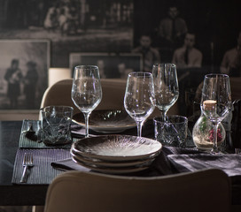 Abstract empty of wine glasses, dark background