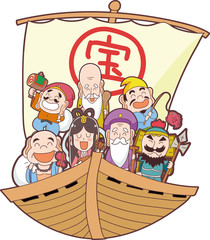 宝船と七福神のイラスト素材