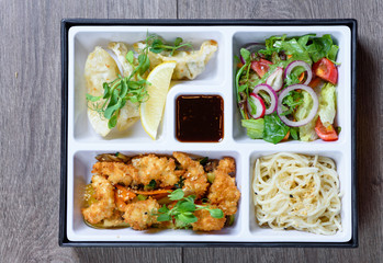 Bento box with seafood