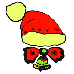 Christmas set, hat and bow with a bell