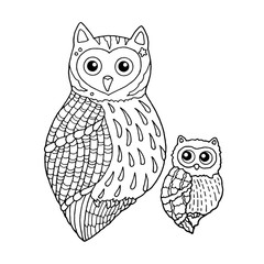 Obraz premium mom and baby owls vector hand drawing doodle sketch line illustration design