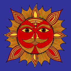 sun power energy human face vector hand drawing illustration design
