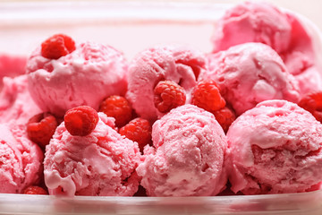 Tasty raspberry ice-cream, closeup