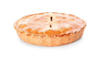 Delicious apple pie on white background