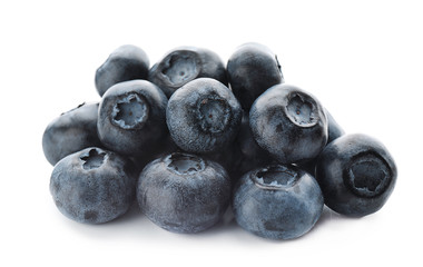 Ripe blueberries on white background