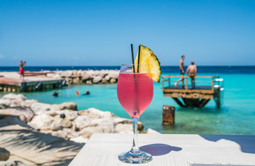   A pretty pink cocktail Curacao Views - a small Caribbean Island