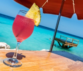   A pretty pink cocktail Curacao Views - a small Caribbean Island