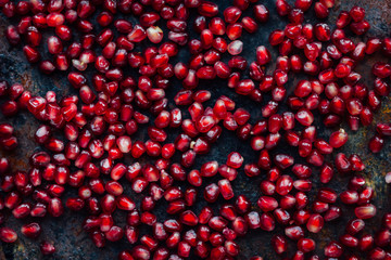 Top view of pomegranate seeds