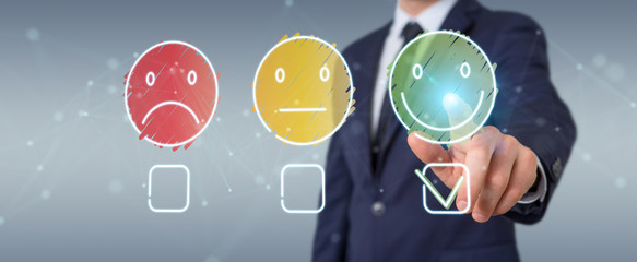 Businessman using thin line customer satisfaction rating