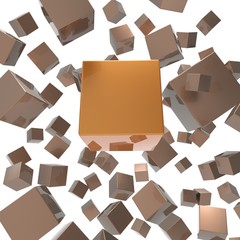Flying cubes on a white background .Abstract 3d rendering of chaotic cubes