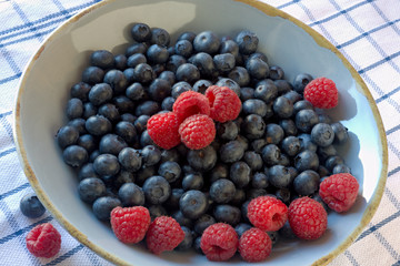 Heidelbeeren und Himbeeren