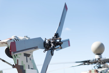 helicopter rotor on the sky background