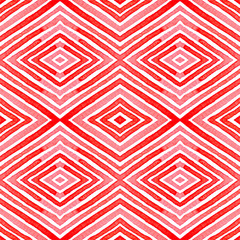 Pink red Geometric Watercolor. Delicate Seamless Pattern. Hand Drawn Stripes. Brush Texture. Outstan