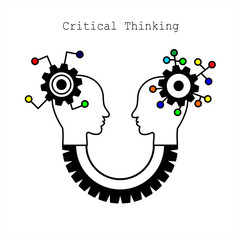 Symbol of Critical Thinking.  Concept for Web, Mobile or Apps. Profile of the head with gears. Modern design for flat icon.