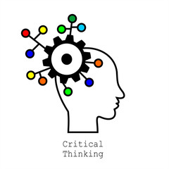 Symbol of Critical Thinking.  Concept for Web, Mobile or Apps. Profile of the head with gears. Modern design for flat icon.
