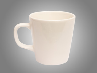 White coffee cup, isolated on gray gradient background, clipping path