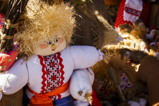 Straw doll in Ukrainian embroidery on the market
