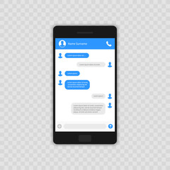 Social network concept. Blank template. Messenger window. Chating and messaging concept. Chat app template whith mobile keyboard. Vector illustration Message.