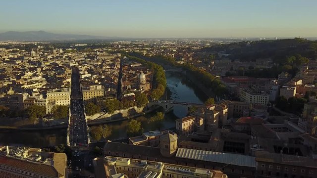 Aerial view of the Tiber in Rome, Italy