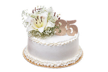 A birthday cake with a lily, for thirty-five years.