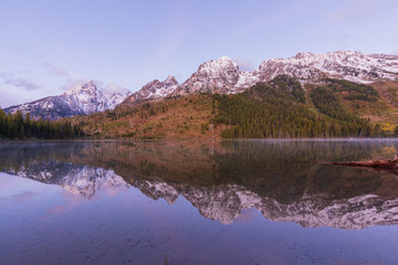 Fototapeta premium Teton Autumn Reflection at Sunrise in String Lake