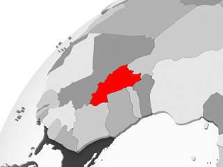 Burkina Faso on grey political globe