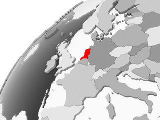 Netherlands on grey political globe