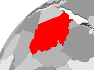 Sudan on grey political globe