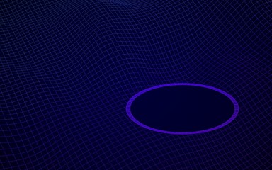 Abstract landscape on a blue background. Cyberspace grid. Hi-tech network, technology. 3D illustration. Mockup