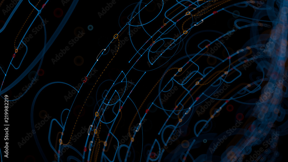 Poster 3d render abstract background. detailed lines in 3d space with depth of field. repeatable design ele