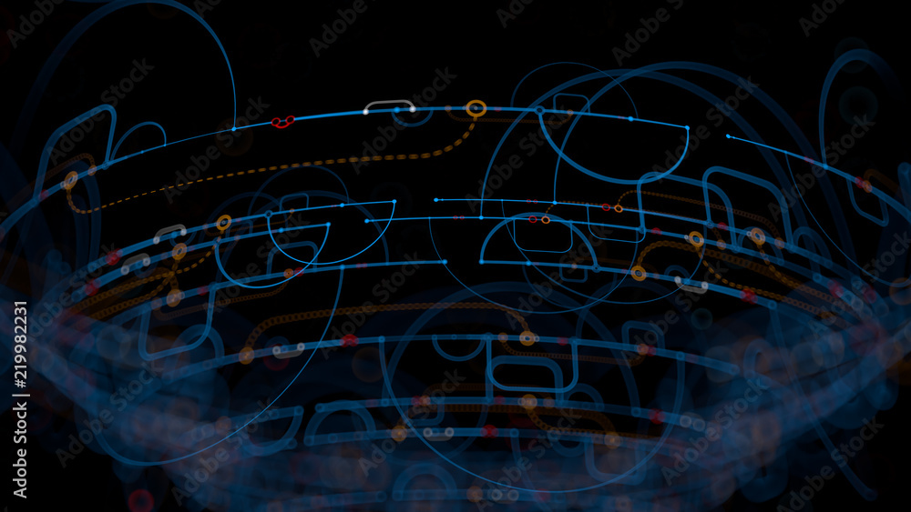 Poster 3d render abstract background. detailed lines in 3d space with depth of field. repeatable design ele