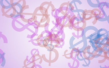 Multicolored translucent dollar signs on white background. Red tones. 3D illustration