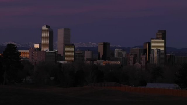 Denver Skyline Night to Day Timelapse Zoom In