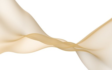 Abstract yellow wave. Bright yellow ribbon on white background. Yellow color scarf. Abstract yellow smoke. Raster air background. 3D illustration