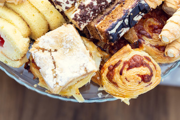 platter with cakes close up