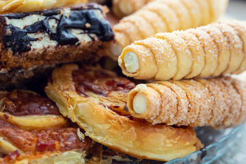 platter with cakes close up